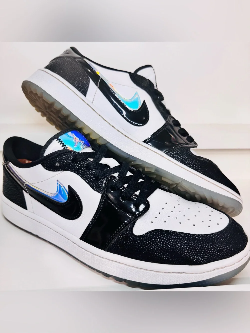 Jordan 1 Low Golf Endless Pursuit M12 Stingray Patent + Iridescent Clear Outsole
